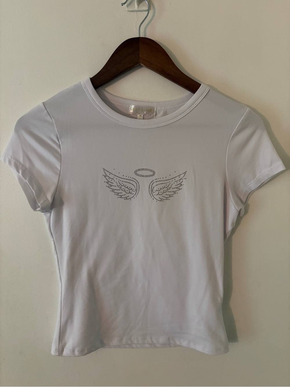Rhinestone Angel Wing Tee - White